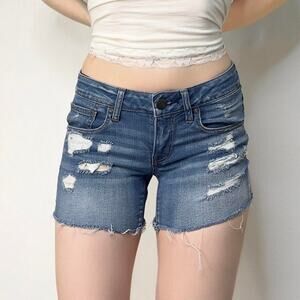 American Eagle Super Low Shortie Distressed Jean Shorts Size 2